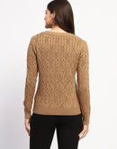 Madame Cable Knit Applique Flower Khaki Sweater