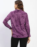 Madame Leaf Print Button-Down Purple Shirt