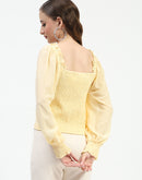 Madame Ruched Layered Square Neck Bishop Sleeve Yellow Top