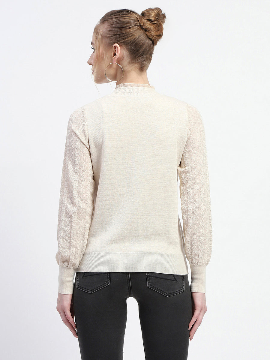 Madame Crew Neck Beige Knit Top