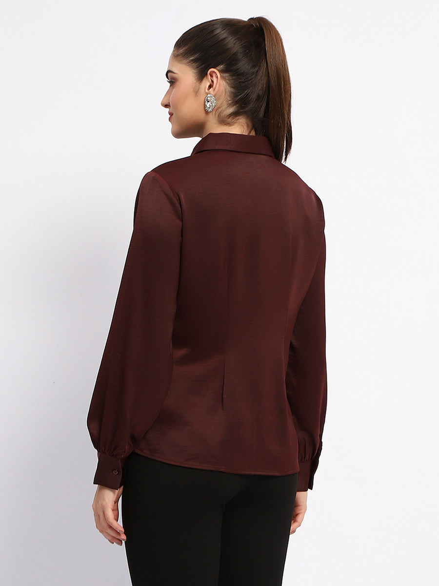 Madame Wine Embellished Collar Button-Up Shirt