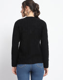 Madame Cable Knit V Neck Black Acrylic Blend Cardigan