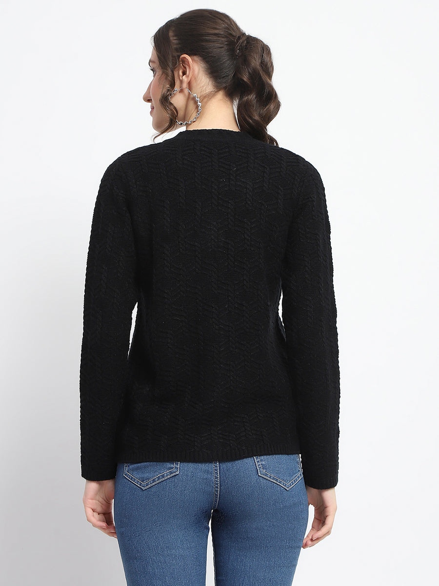 Madame Cable Knit V Neck Black Acrylic Blend Cardigan