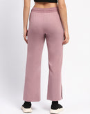 mSECRET Drawstring Waist Pleated Solid Mauve Bootcut Cotton Track Bottoms