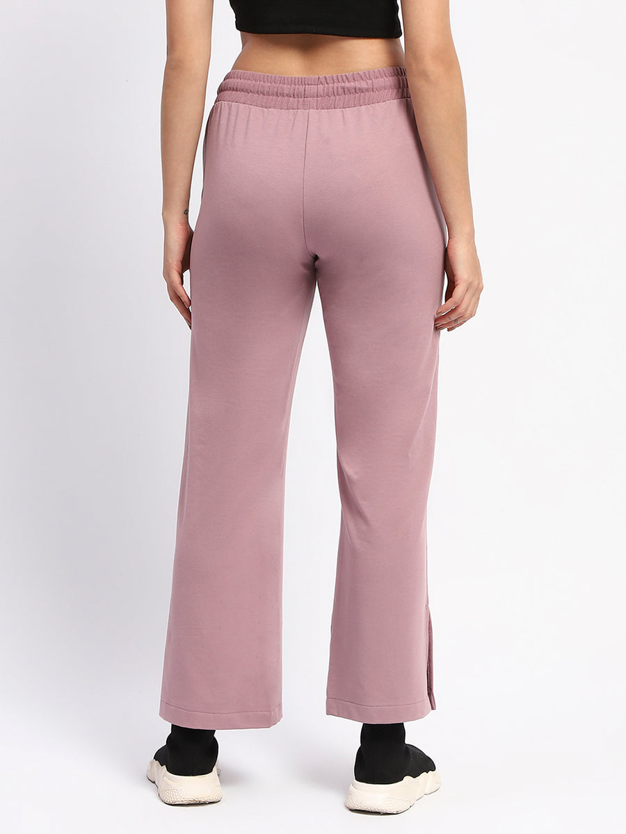 mSECRET Drawstring Waist Pleated Solid Mauve Bootcut Cotton Track Bottoms