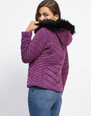 Madame Fur Hooded Purple Quilted Jacket