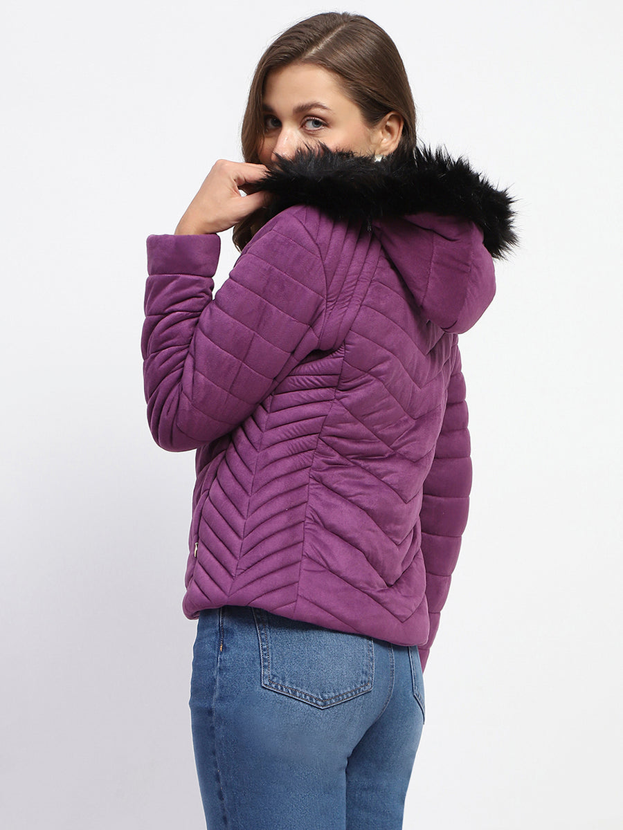 Madame Fur Hooded Purple Quilted Jacket