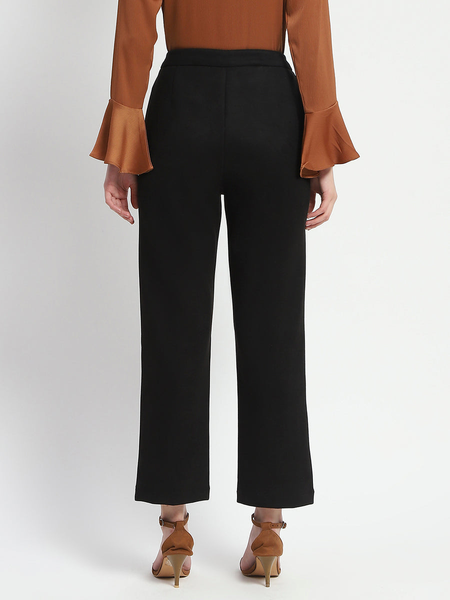 Madame Solid Black Pleated Gurkha Trousers