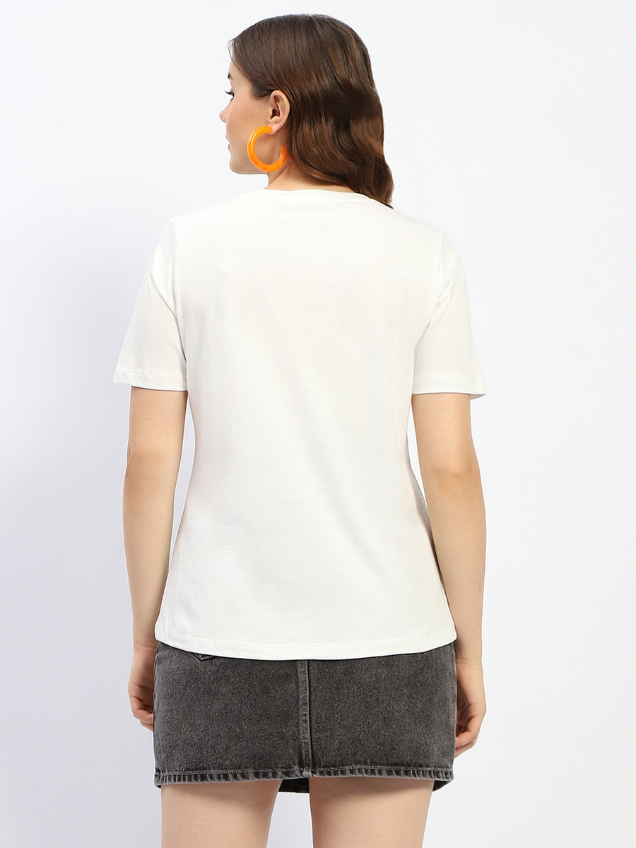 Madame White Graphic Print Cotton T-Shirt