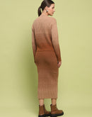 Madame Color Gradient Camel Top and Skirt Ensemble