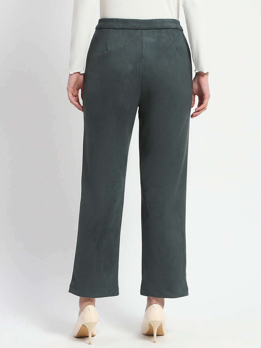 Madame Solid Green Pleated Gurkha Trousers