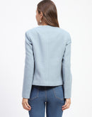 Madame Blue Crew Neck Buttoned Short Coat