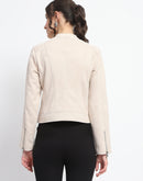 Madame Flap Collared Beige Suede Jacket