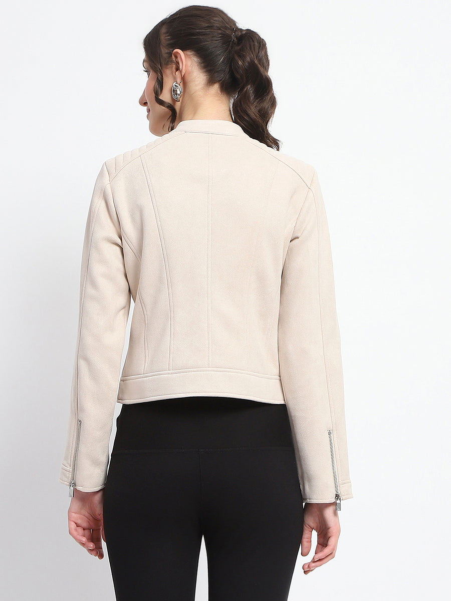 Madame Flap Collared Beige Suede Jacket