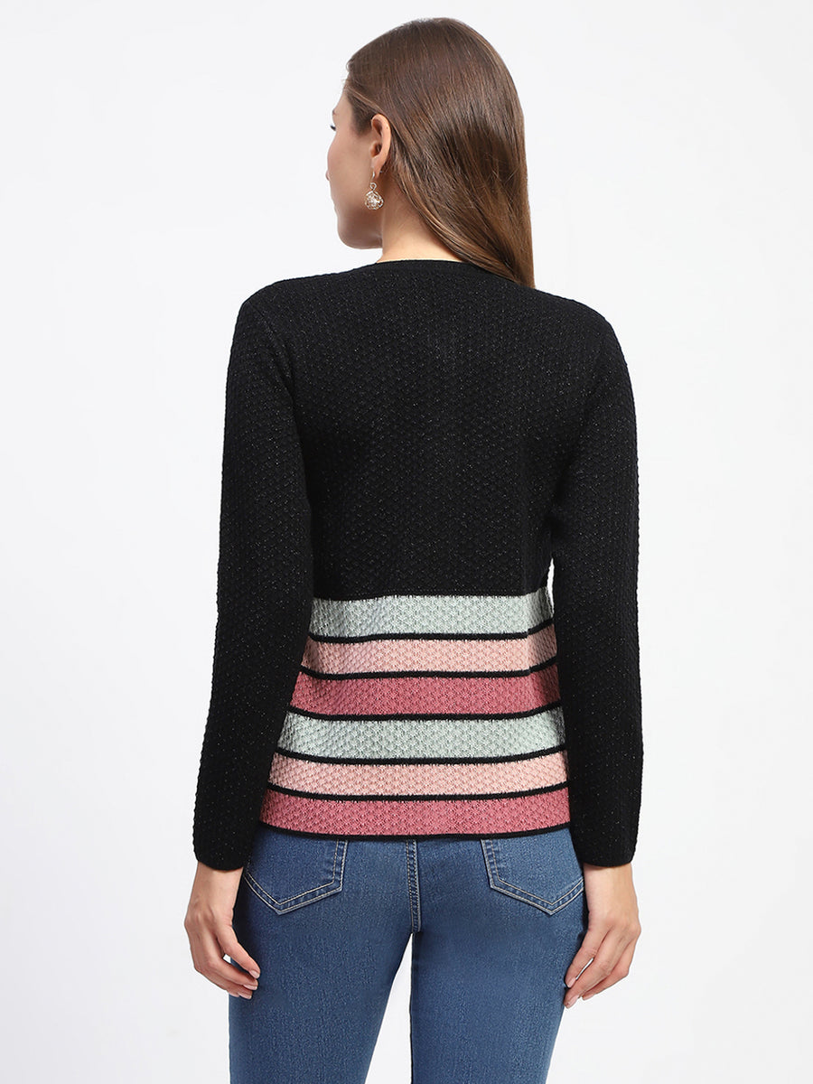 Madame Black Striped Buttoned Cardigan