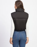 Madame High Neck Sleeveless Black Crop Puffer Jacket