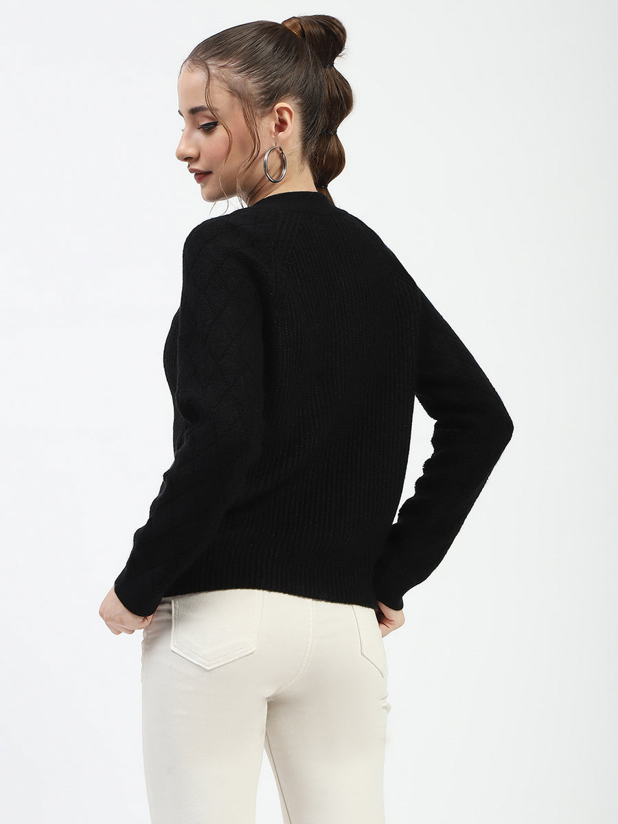 Madame Black Ribbed Zip-Up Sweater