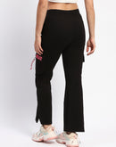 mSECRET Flap Patch Cotton Solid Black Wide Leg Trousers