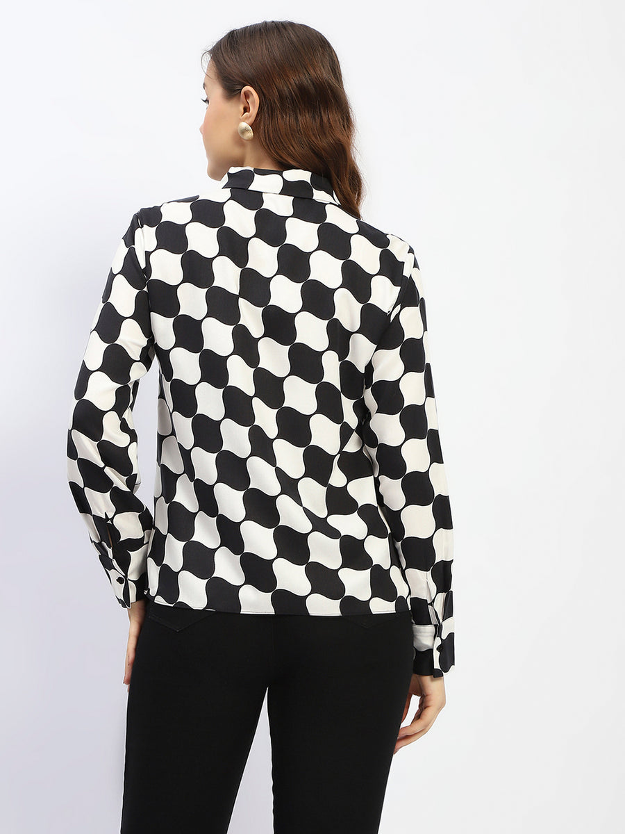 Madame Chessboard Print Black Viscose Shirt