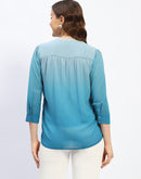 Madame Ombre Teal Mandarin Neck Drape Top