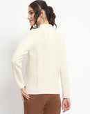 Madame Button Down Cable Knit Solid Beige Cardigan