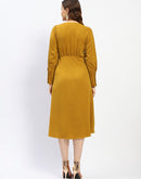 Madame Empire Waist Chain Accented Mustard Midi Dress