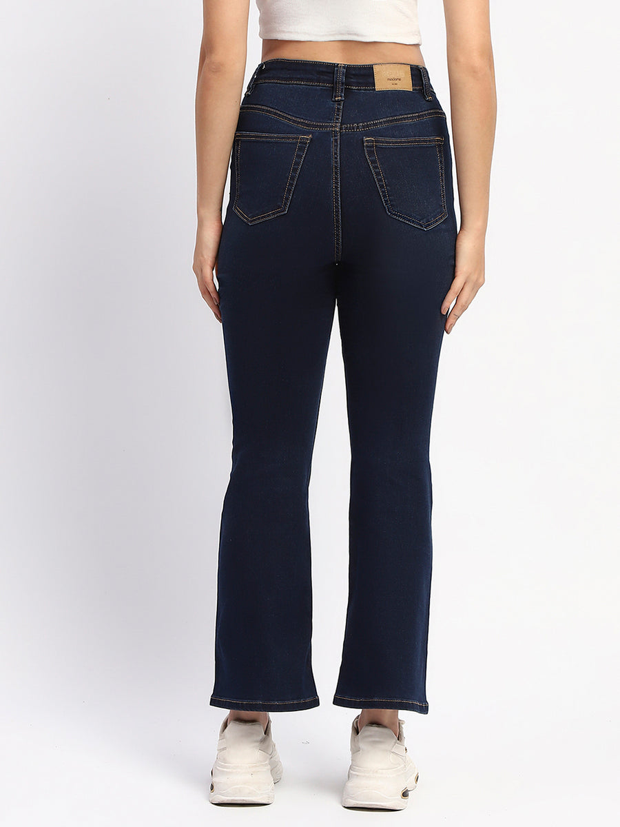 Madame Solid Blue Flared Fit Denim