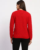 Madame Button Down Cable Knit Red Cardigan