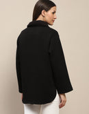 Madame Fleece Fur Attached Buttoned Black Zipper Sweatshirt