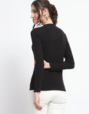 Madame High Neck Full Sleeve Solid Black Top