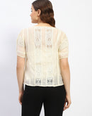 Madame Semi Sheer Off White Laced Cotton Top