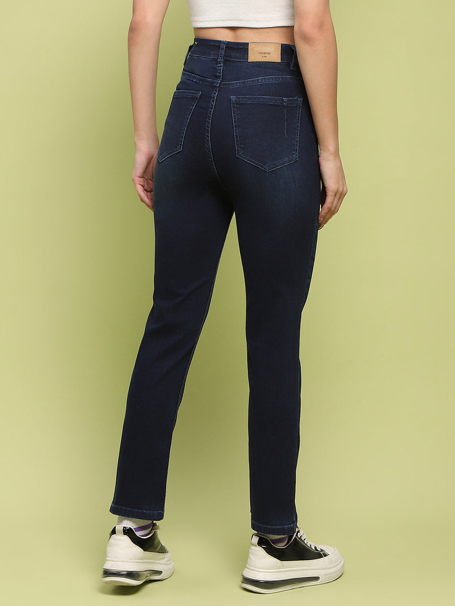 Madame Whiskered Dark Blue Cotton Denim Jeans