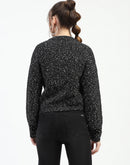 Madame Black Speckled Pullover Sweater with Half-Zip