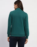 Madame Teal Grab Full-Zip Cotton High Collar Sweatshirt