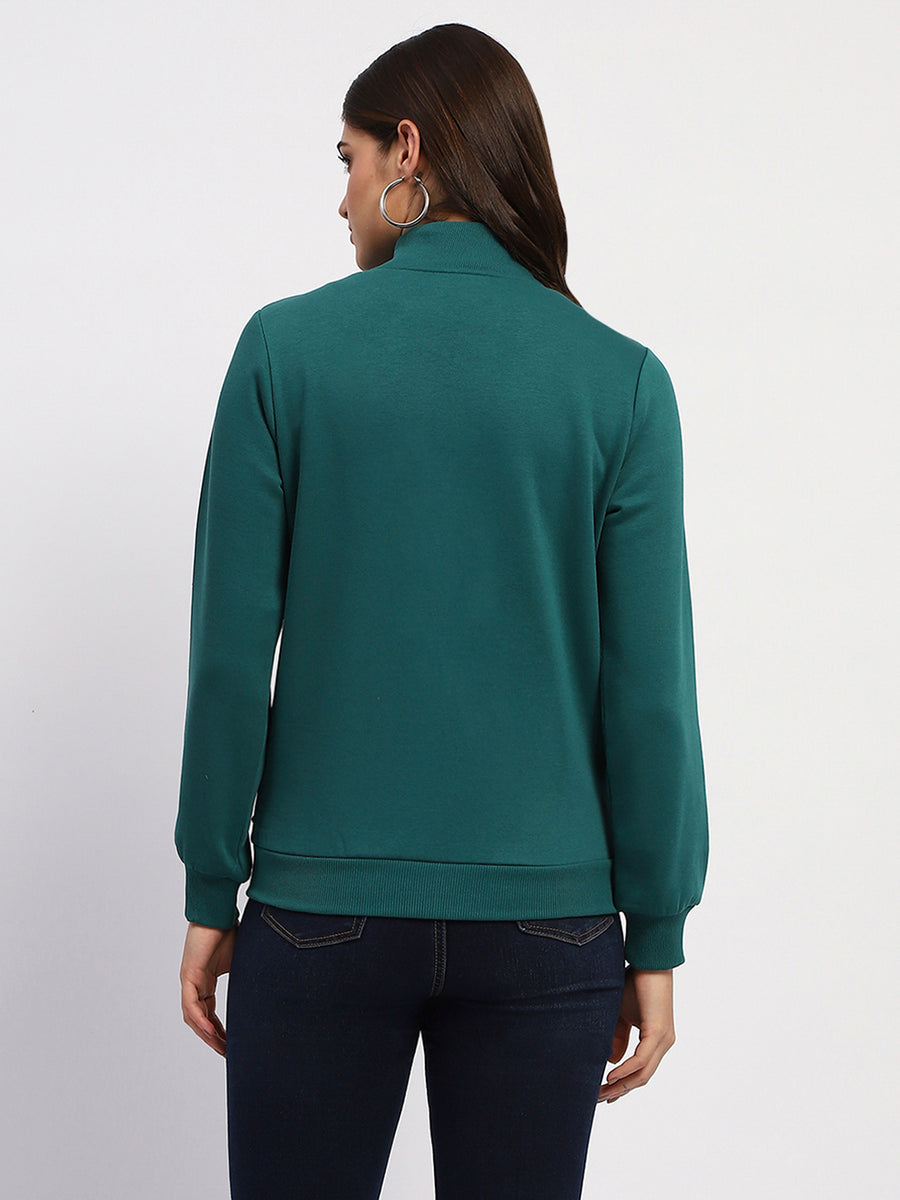 Madame Teal Grab Full-Zip Cotton High Collar Sweatshirt