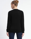 Madame Cable Knit Solid Black Buttoned Cardigan