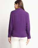 Madame Solid Purple Cuff Sleeve Shirt