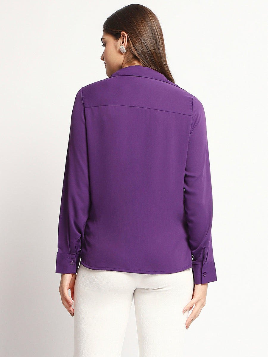 Madame Solid Purple Cuff Sleeve Shirt