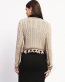 Madame Cable Knit Fawn Crop Sweater