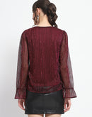 Madame Ruffle Sleeve Plum Shimmery Top