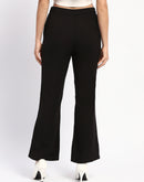 Madame Pleated Solid Black Flared Trousers