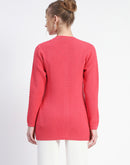 Madame Solid Coral Cable Knit Full Sleeve Cardigan