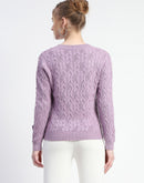 Madame Cable Knit Applique Flower Mauve Sweater