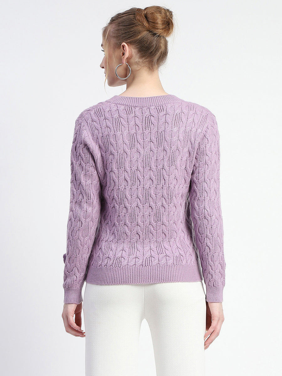 Madame Cable Knit Applique Flower Mauve Sweater