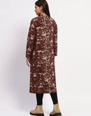 Madame Abstract Print Open Front Chocolate Brown Long Shrug