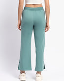 mSECRET Drawstring Waist Pleated Solid Green Bootcut Cotton Track Bottoms