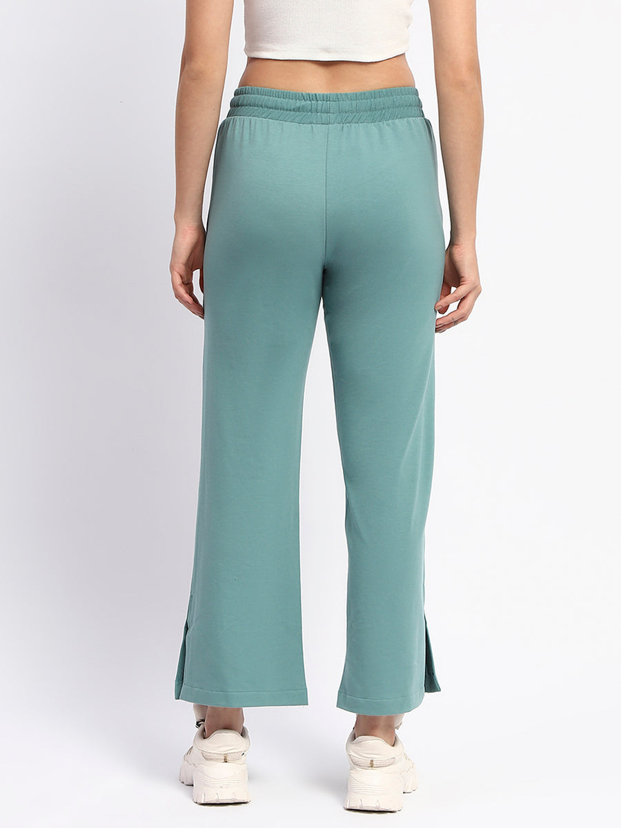 mSECRET Drawstring Waist Pleated Solid Green Bootcut Cotton Track Bottoms