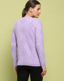 Madame Self Design Buttoned Lilac Cardigan