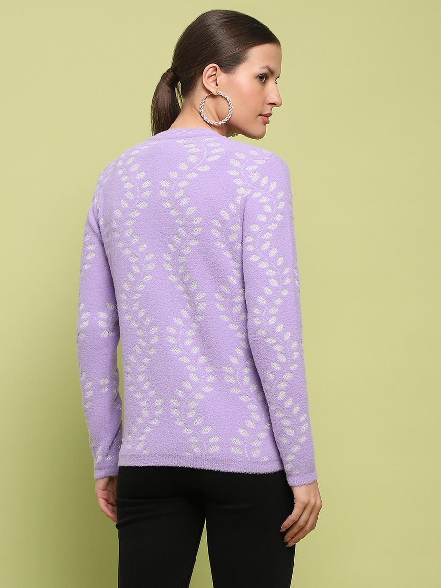 Madame Self Design Buttoned Lilac Cardigan