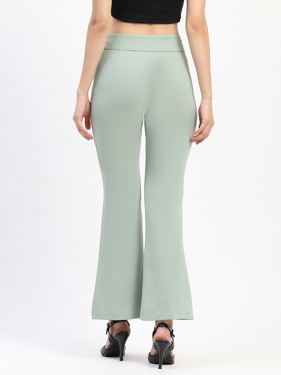 Madame Pleated Elasticated Waist Solid Moss Green Trousers